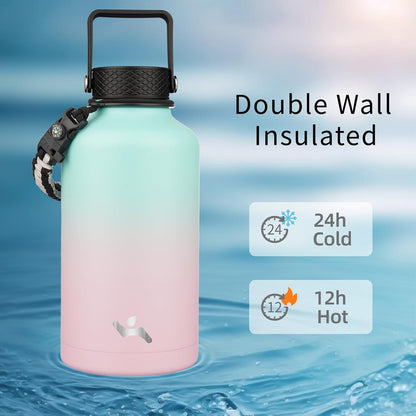 Konokyo 22oz Stainless Steel Bottles with 3 Lids Sport Insulated Water Bottle,Mint