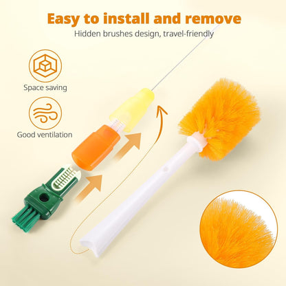 OUTXE 5 Pack Bottle Brush Set, 5-in-1 Water Bottle Cleaner Brush, 15"" Long Handle Bottle Cleaning Brush, 3 Straw Brush, Removable Nipple Brush, Detail Brush for Cup Lid Gap, WBBSBLB5