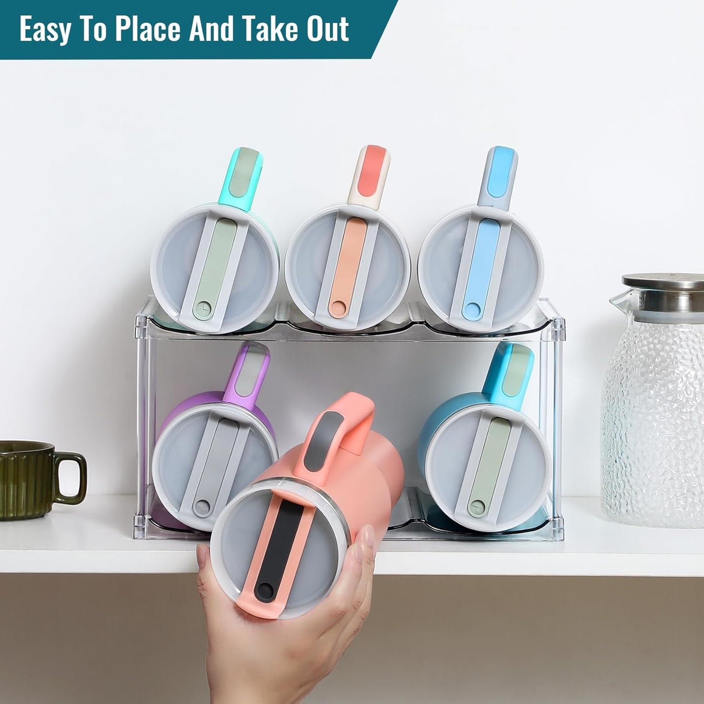 Design for Stanley 40 OZ & Large Bottles & Tumblers with Handle - Acrylic Water Bottle Organizer - Stackable Clear Wine Rack Cup Holder for Home Kitchen Pantry Shelf Countertop Cabinet, 4 Tier Hold 16