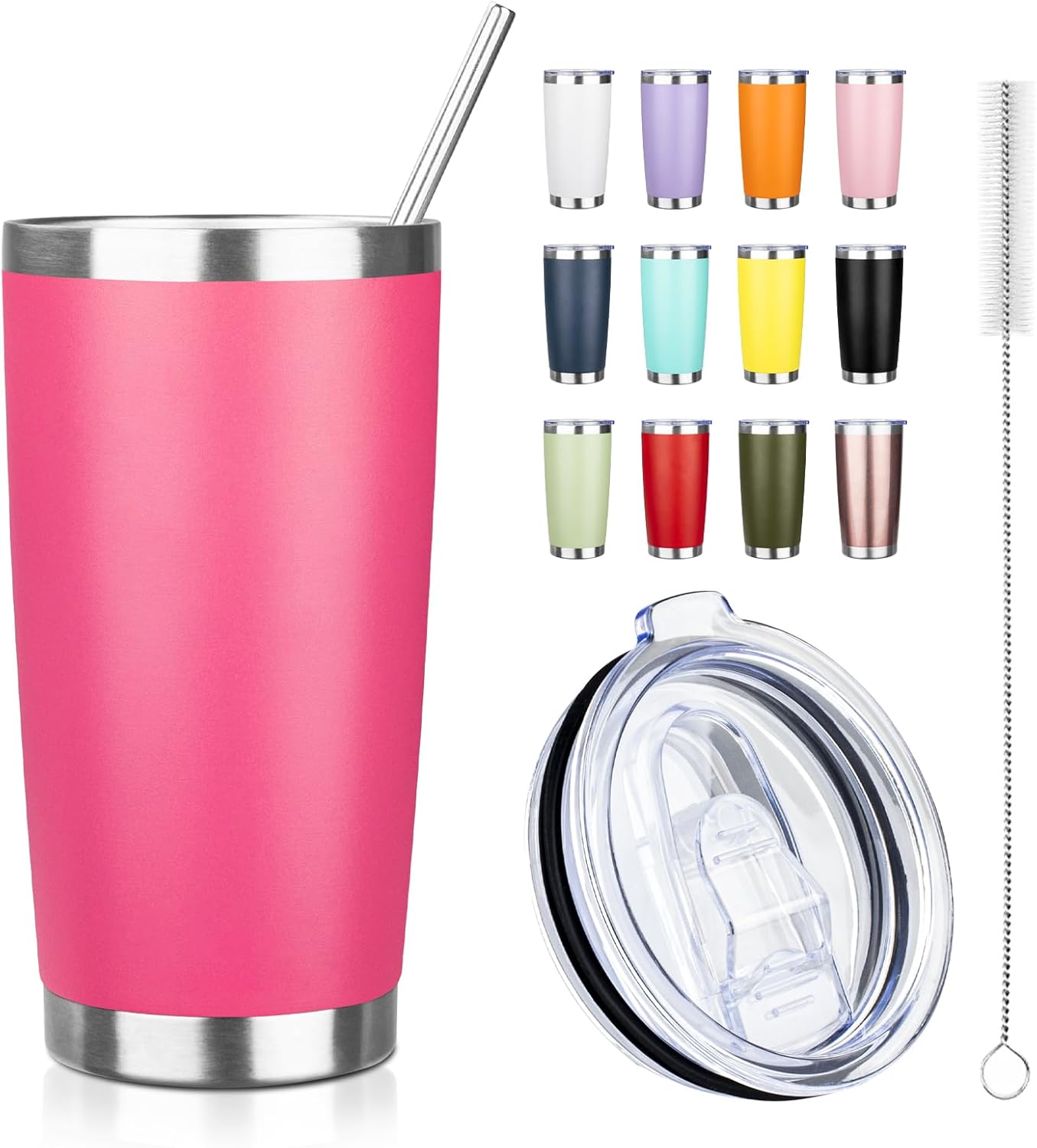 20oz Tumbler with Straw and Brush, Stainless Steel Vacuum Insulated tumbler, Double Wall Insulated Coffee Tumbler for Outdoor, Home, Travel,Office (Buff,1pcs)