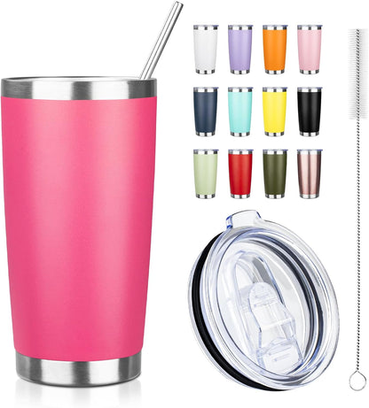 20oz Tumbler with Straw and Brush, Stainless Steel Vacuum Insulated tumbler, Double Wall Insulated Coffee Tumbler for Outdoor, Home, Travel,Office (Buff,1pcs)
