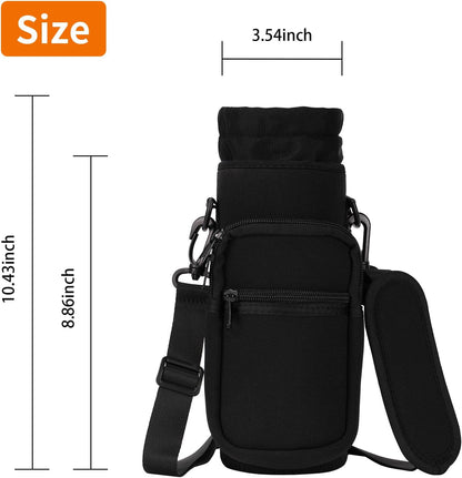 AceTreker 32/40/64/128 oz Neoprene Insulated Water Bottle Carrier Bag, Sling Bag Sleeve Pouch Holder with Strap & Paracord Handle and 2 Pocket for Travelling, Hiking, Camping
