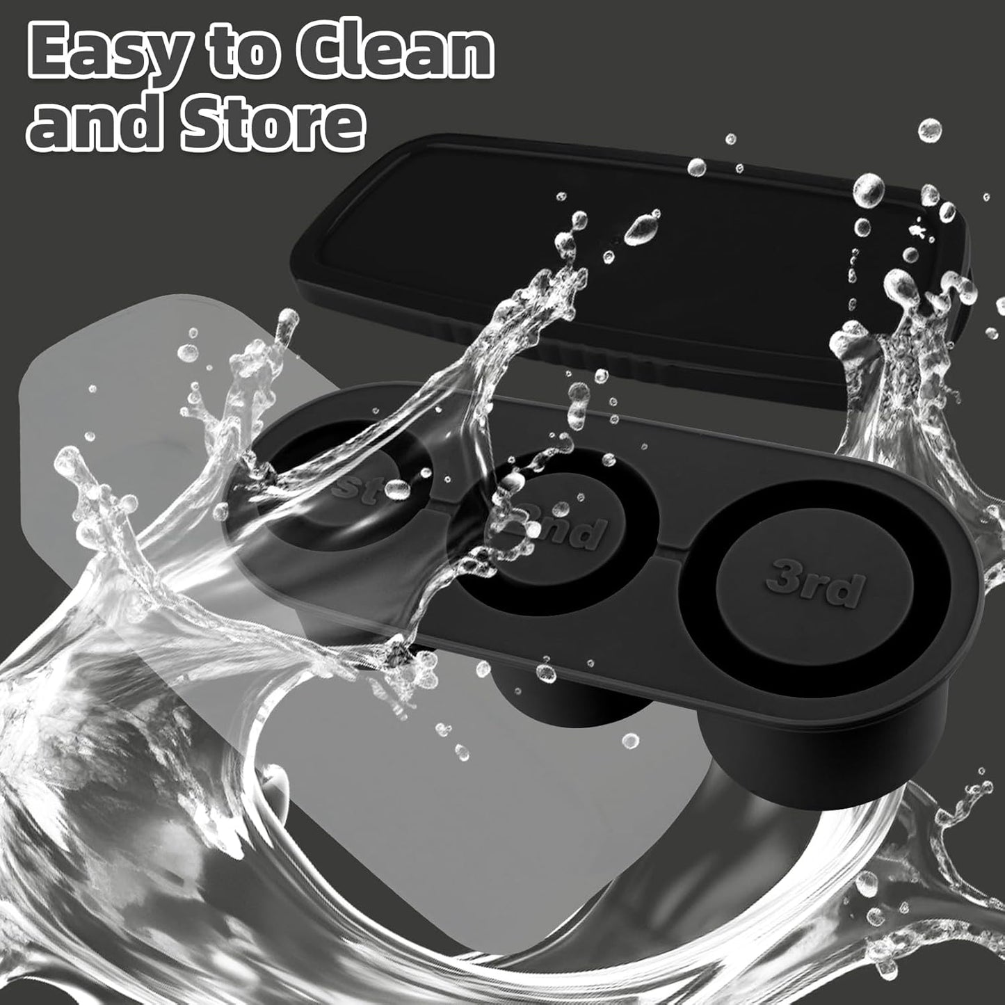 Fu Store Ice Cube Tray for Tumbler Cup 30-40 oz, 3pcs Silicone Ice Cube Molds With Lid and Bin for Chilling Cocktails Whiskey Drinks Juice Coffee Easy Fill and Release Ice Maker (Black, 40 oz)