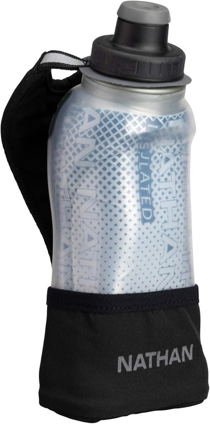 Nathan Running Handheld Water Bottle Adjustable No-Grip Quick Squeeze Lite Hand Strap. Reflective Hydration