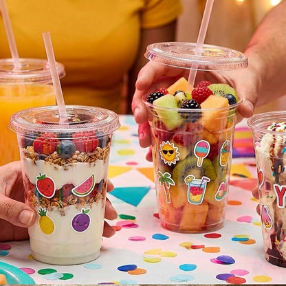 16 OZ Plastic Cups with Lids and Straws, 25 Clear Disposable Coffee Cups With Lids 16 OZ Disposable Cold Brew Cup for Parfait, Bubble Tea, Smoothies