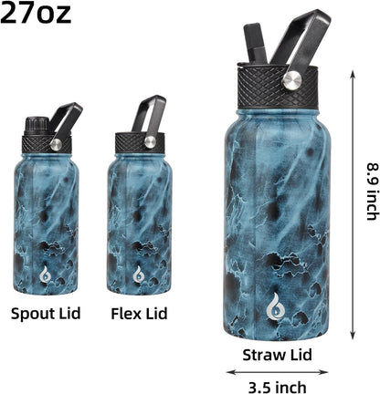BJPKPK Insulated Water Bottles with Straw Lid, 40oz Stainless Steel Water Bottles with 3 Lids, BPA Free Leakproof Thermo, Tumblers, Cups for Sports, Gym- Midnight - Colors B