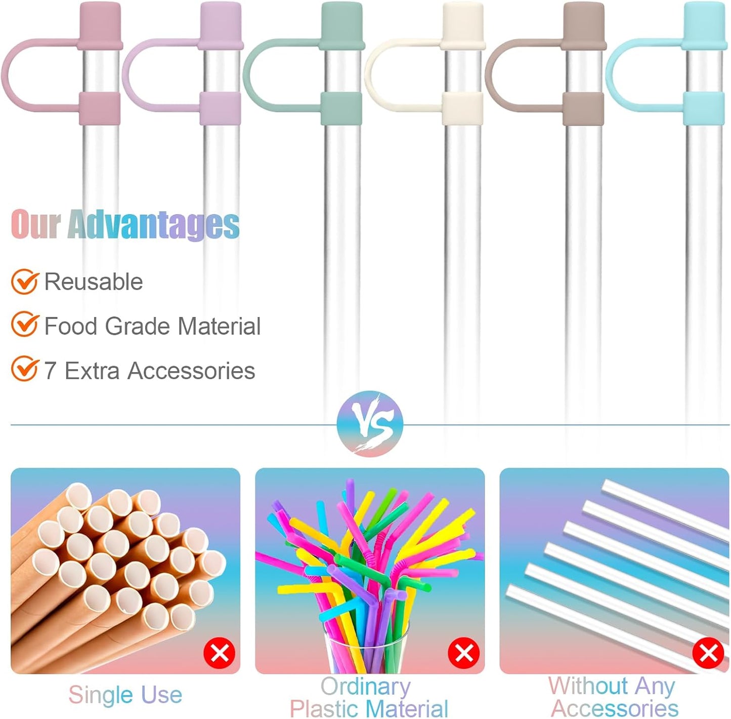 Clear Replacement Straw with Covers for Stanley 40&30 oz Cup, 10mm Reusable Straws with Cleaning Brush, Accessories for Stanley Tumbler