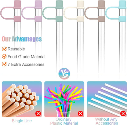 Clear Replacement Straw with Covers for Stanley 40&30 oz Cup, 10mm Reusable Straws with Cleaning Brush, Accessories for Stanley Tumbler
