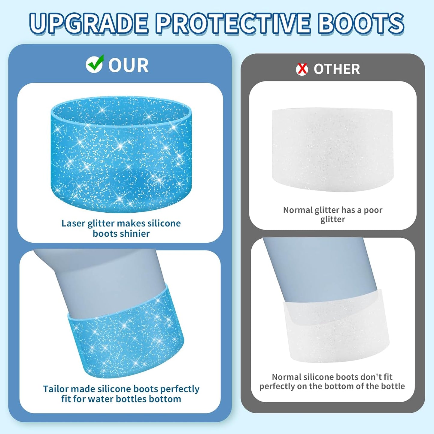 WUQID Protective Bling Silicone Boot Sleeve, Compatible with Stanley Tumbler 20-40oz & Hydro Flask Bottle 12oz-24oz, Glitter Reduces Dents Sleeve Cover for More Bottles/Tumblers Bottom of 2.83-2.95in