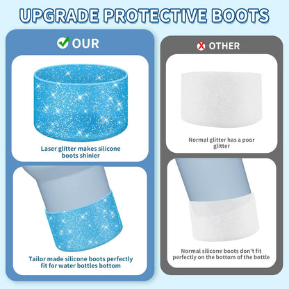 WUQID Protective Bling Silicone Boot Sleeve, Compatible with Stanley Tumbler 20-40oz & Hydro Flask Bottle 12oz-24oz, Glitter Reduces Dents Sleeve Cover for More Bottles/Tumblers Bottom of 2.83-2.95in