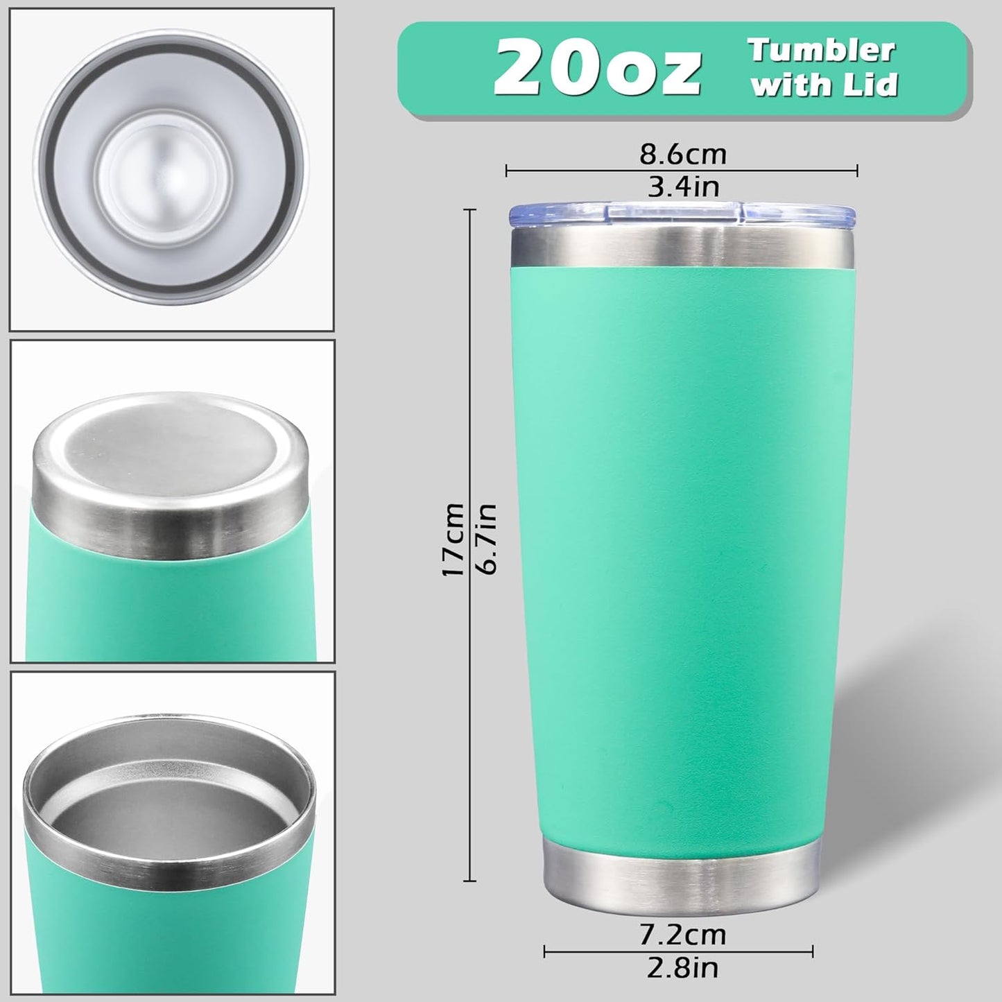 AIANJI 20oz Tumbler Bulk Stainless Steel Tumblers with Lid Vacuum Insulated Double Wall Travel Coffee Mug Powder Coated Tumbler Cup for Hot and Cold Drinks(Stainless Steel, 1 pack)