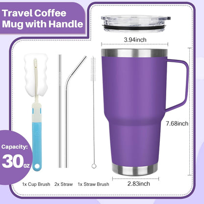 40 oz Tumbler with Handle, Insulated Tumbler with Lid and Straw, Reusable Stainless Steel Vacuum Insulated Cup, 100% Leak Proof Thermal Travel Coffee Mug Cup for Cold and Hot (Light Purple)
