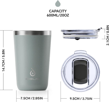 Ideus 20 oz Tumbler, Travel Coffee Mug with Splash Proof Sliding Lid, Double Wall Stainless Steel Vacuum Insulated Coffee Mug for Home and Office, Keep Beverages Hot or Cold, Avocado Green