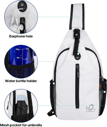 WATERFLY Crossbody Sling Backpack Sling Bag Travel Hiking Chest Bag Daypack (Black)