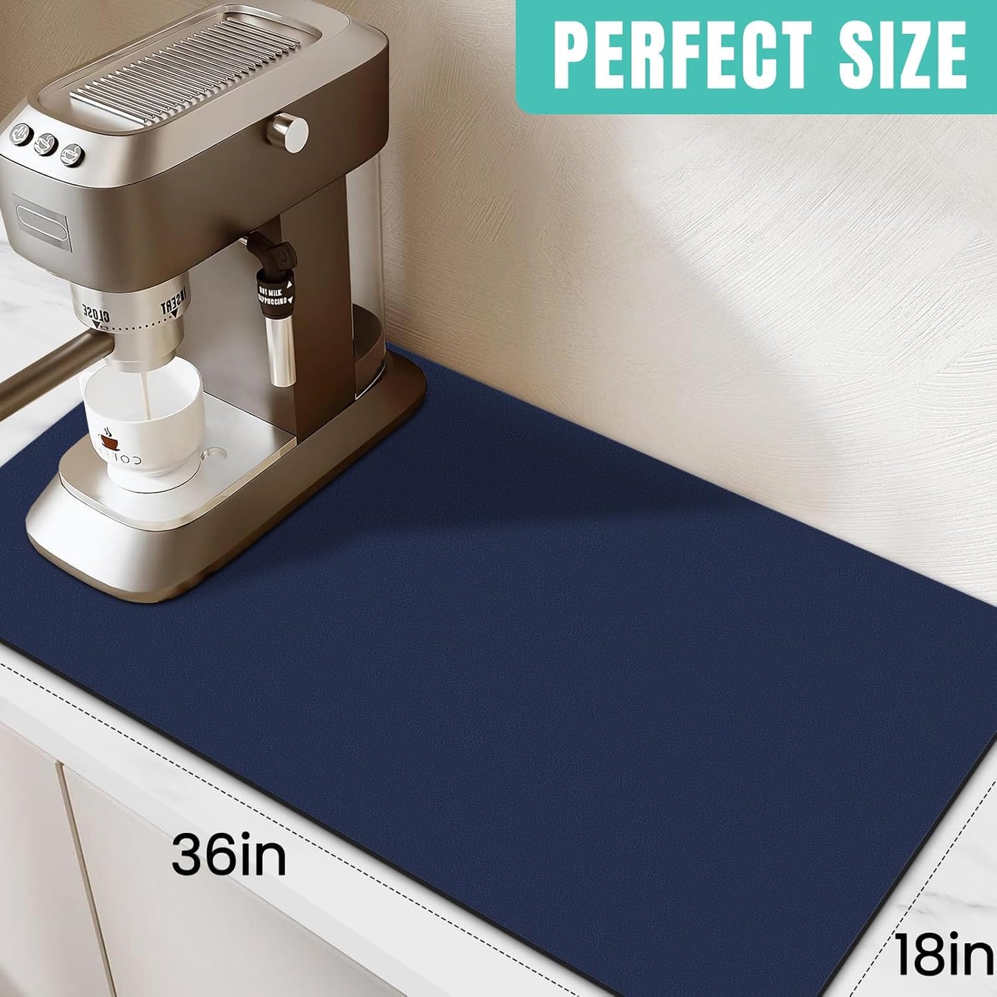 WISELIFE Coffee Mat Super Absorbent Dish Drying Mat Coffee Bar Accessories Match with Machine Large Drying Mats for Kitchen Counter 12" W x 19" L, Black
