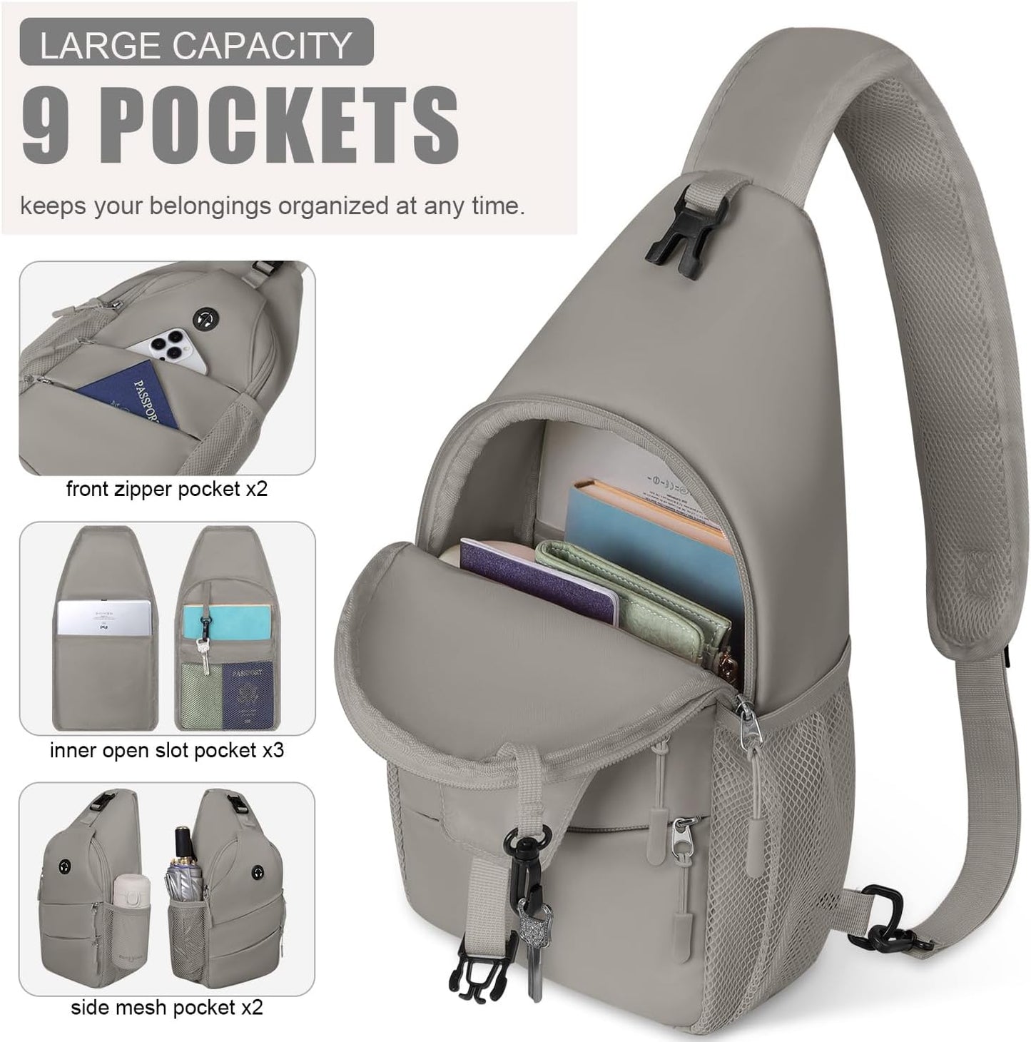 Pritent Crossbody Bags for Women Men Trendy Sling Bag Backpack Casual Chest Bag with Convertible Shoulder Strap