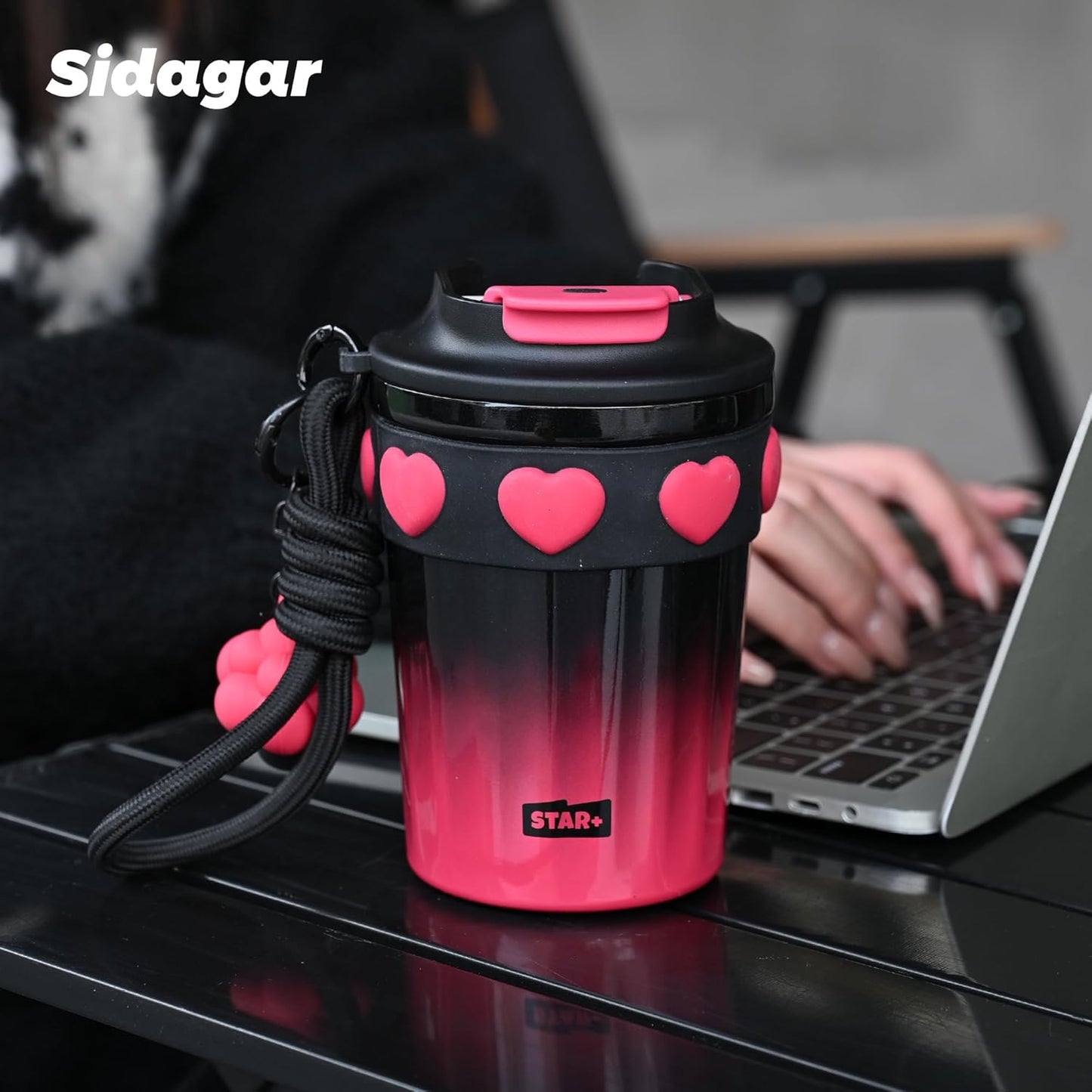 SDGA+ 12 oz Travel Coffee Mug Spill Proof Leak Proof, Stainless Steel Thermal Coffee Cup with Lid, Resuable Cup for Hot and Cold, Portable Tumbler for Women, Light Pink