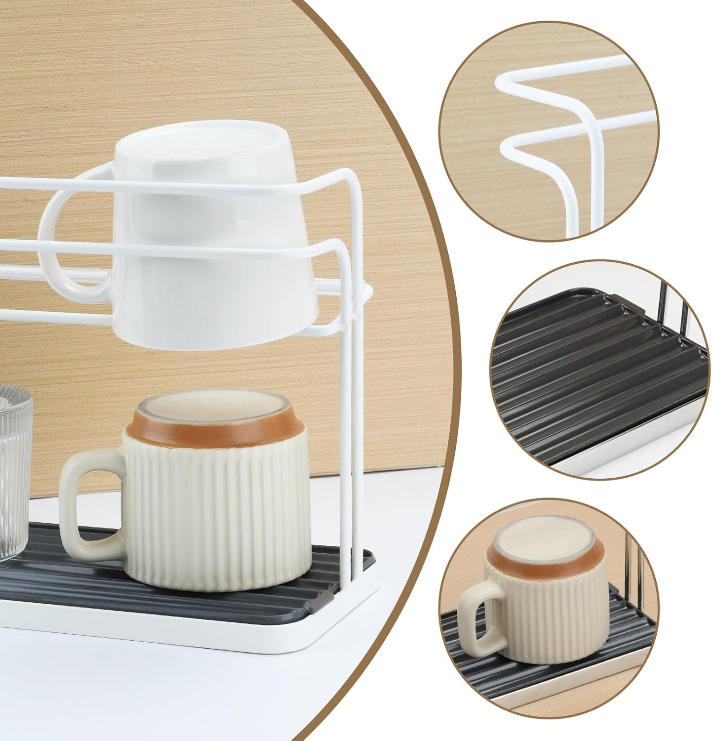 Bottle & Cup Drying Rack with Drain Tray (Stainless Steel Silver)