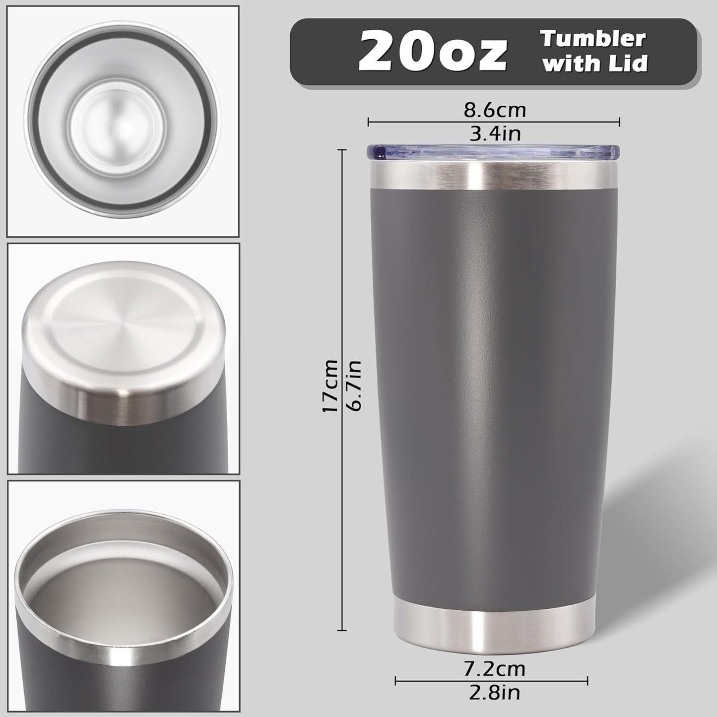 AIANJI 20oz Tumbler Bulk Stainless Steel Tumblers with Lid Vacuum Insulated Double Wall Travel Coffee Mug Powder Coated Tumbler Cup for Hot and Cold Drinks(Stainless Steel, 1 pack)