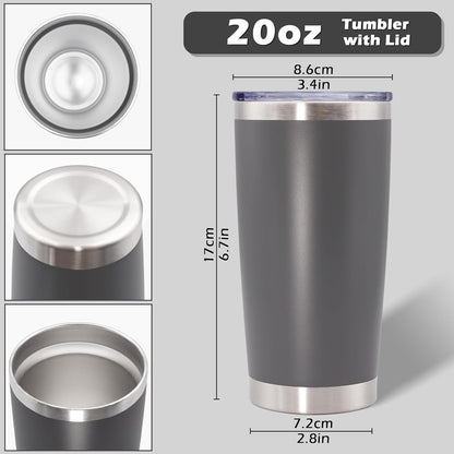 AIANJI 20oz Tumbler Bulk Stainless Steel Tumblers with Lid Vacuum Insulated Double Wall Travel Coffee Mug Powder Coated Tumbler Cup for Hot and Cold Drinks(Stainless Steel, 1 pack)