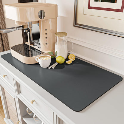 AMOAMI Dish Drying Mat for Kitchen Counter-Coffee Mat Bar Accessories, Hide Stain, Rubber Backed, Absorbent, Fit Under Coffee Maker, Espresso Machine, Pot, Dish Rack, 12"x19", Dark Grey