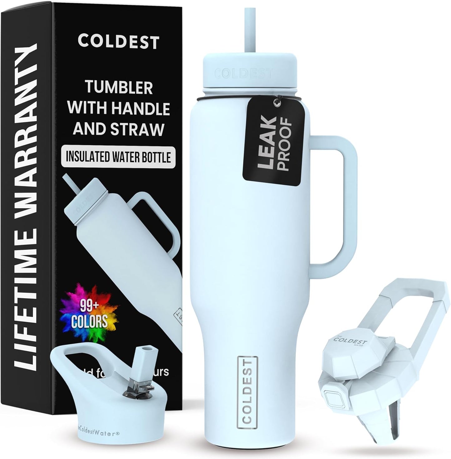 Coldest Tumbler with Handle and Straw - 100% Spill Proof Tumbler with Straw (3 Lids) - Stainless Steel Insulated Leakproof Tumblers for Women & Men - Cup Holder Friendly - 46 oz (Purple Nova) - Colors A