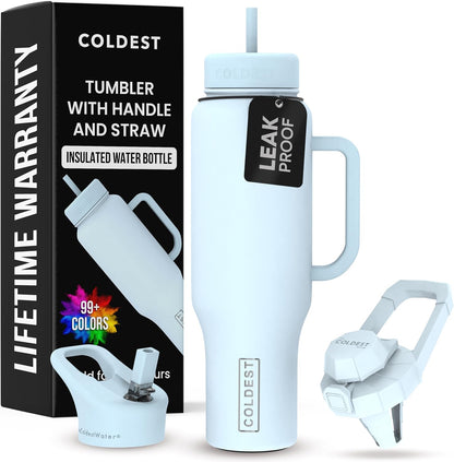 Coldest Tumbler with Handle and Straw - 100% Spill Proof Tumbler with Straw (3 Lids) - Stainless Steel Insulated Leakproof Tumblers for Women & Men - Cup Holder Friendly - 46 oz (Purple Nova) - Colors A