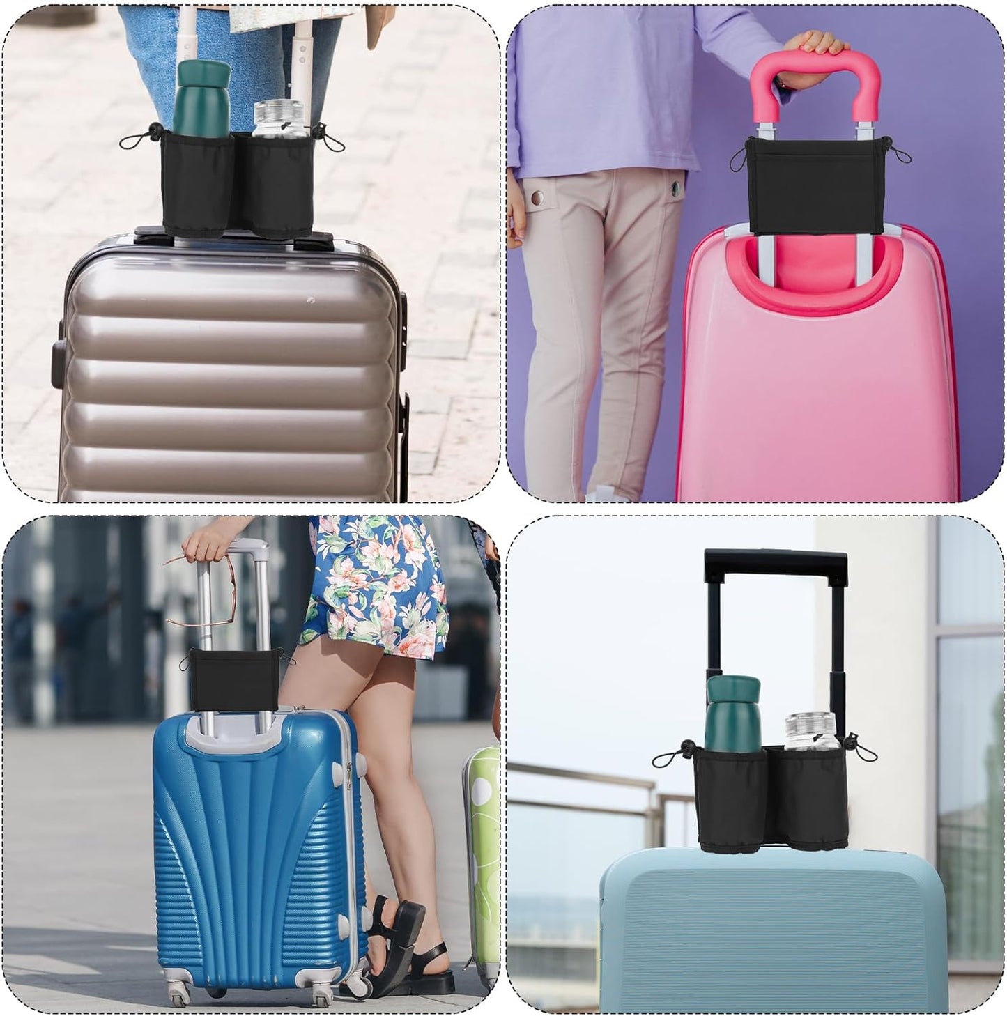 Luggage Travel Cup Holder Free Hand Drink Carrier Hold Two Coffee, Luggage Drink Holder for Suitcase for Most Flight Attendants, Business People, Travel Essentials(Black)