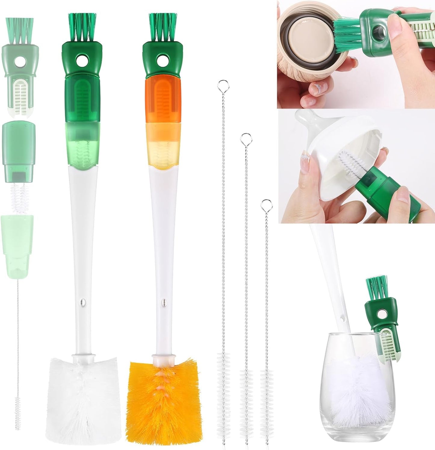 OUTXE 5 Pack Bottle Brush Set, 5-in-1 Water Bottle Cleaner Brush, 15"" Long Handle Bottle Cleaning Brush, 3 Straw Brush, Removable Nipple Brush, Detail Brush for Cup Lid Gap, WBBSBLB5