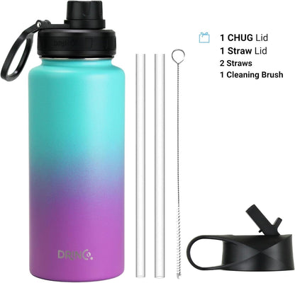 Drinco Stainless Steel Water Bottle Spout Lid Vacuum Insulated Double Wall Water Bottle Wide Mouth (40oz 32oz 22oz 18oz 14oz) Leak Proof Keep Cold Sport Camping Hiking (22 oz, 22oz Black)