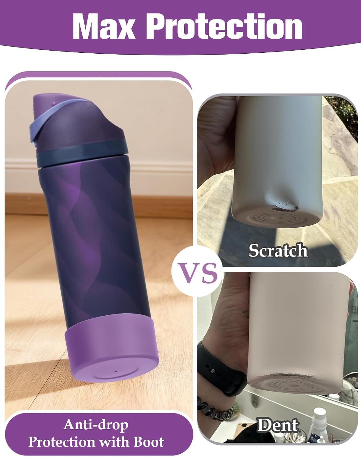 Mity rain 2PCS Silicone Boot for Owala Water Bottle 24 oz 32 oz, Anti-Slip Protective Sleeve Bottom Bumper Protector for FreeSip Stainless Steel Water Bottles Accessories