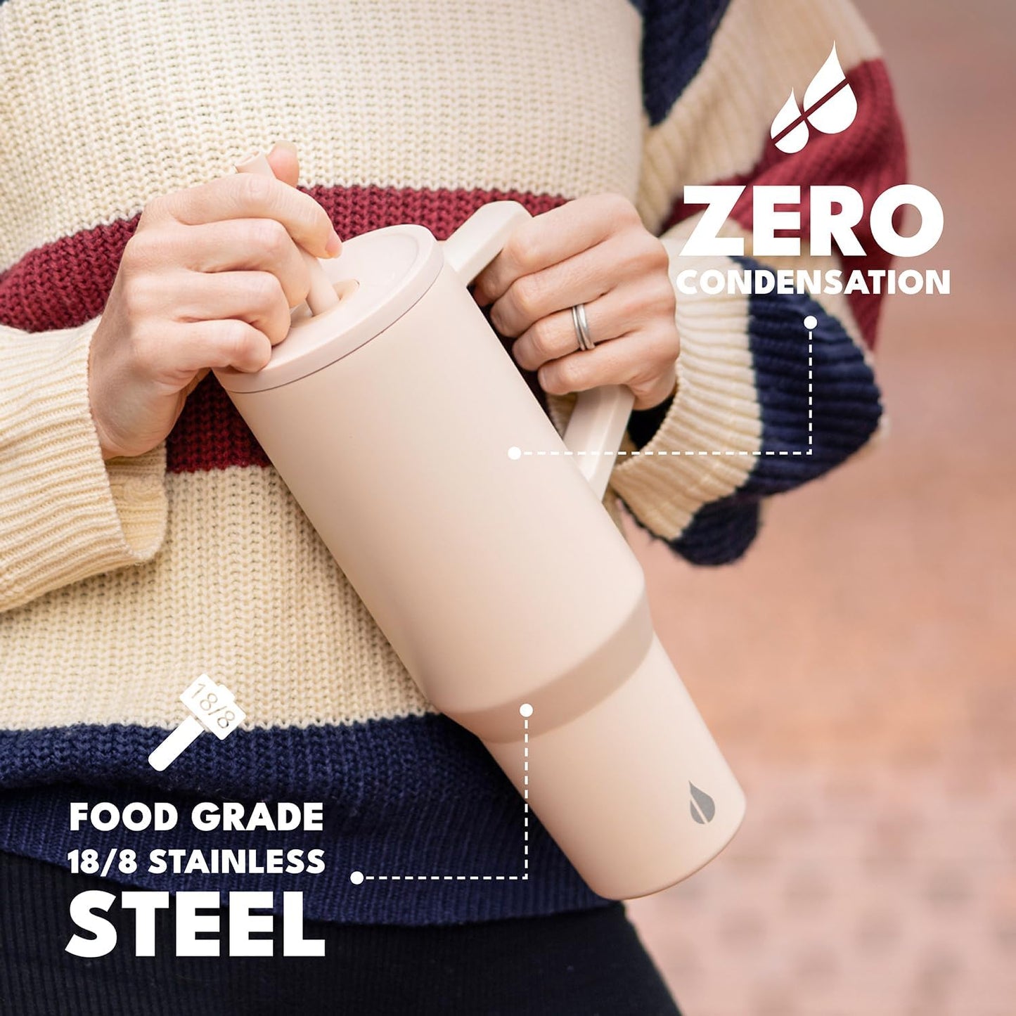 Elemental 32 oz 100% Leak Proof Tumbler with Handle & Straw - Stainless Steel Double Wall Insulated Tumbler for Hot and Cold Beverages - Travel Coffee Mug with Sip & Straw Lid - White - Colors B
