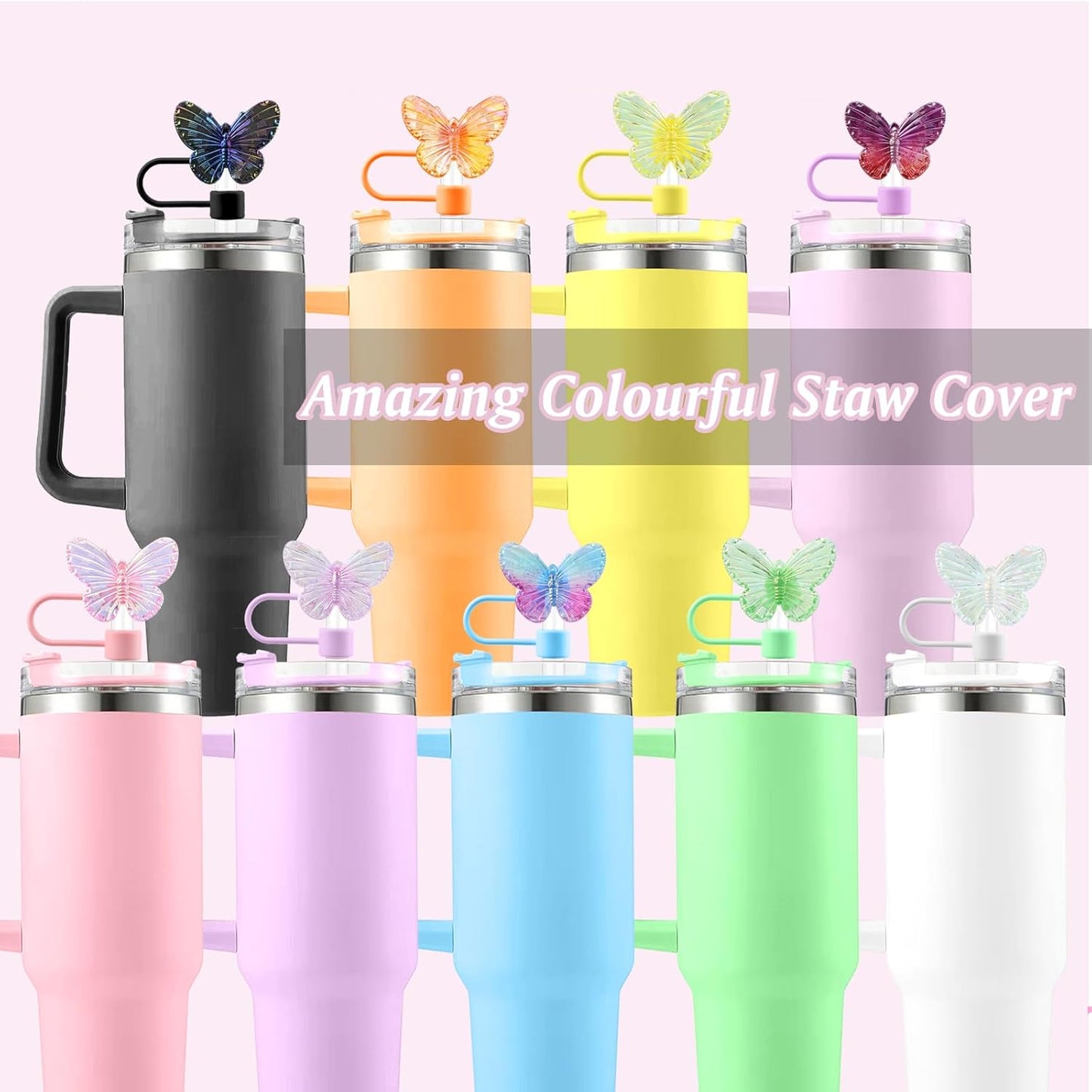 Cute Straw Cover Cap for Stanley Cup Accessories,Bling Straw Toppers for Stanley Tumbler 40&30 oz,Reusable Straws Tips Protectors Compatible with 10mm Straws