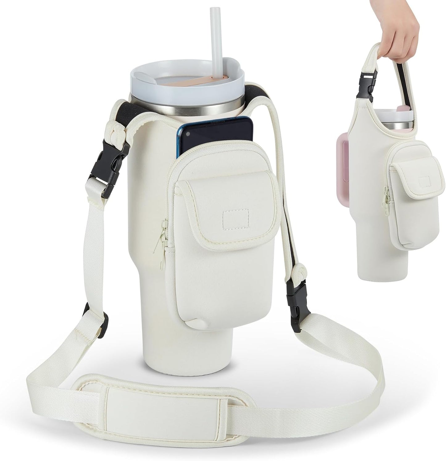 Bufilea Carrier Bag with Phone Holder Pockets for Stanley 40/30oz Tumbler with Handle, Insulated Neoprene Crossbody Bag Cup Holder w/Shoulder & Handheld Straps Fits Stanley Cup Accessories