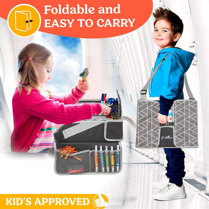 PILLANI Kids Travel Tray for Car - Car Seat Tray with Activity Sheets & Pens, Road Trip Essentials for Car & Airplane, Must Have Toddler Travel Lap Desk Accessories - Road Trip Activities for Kids