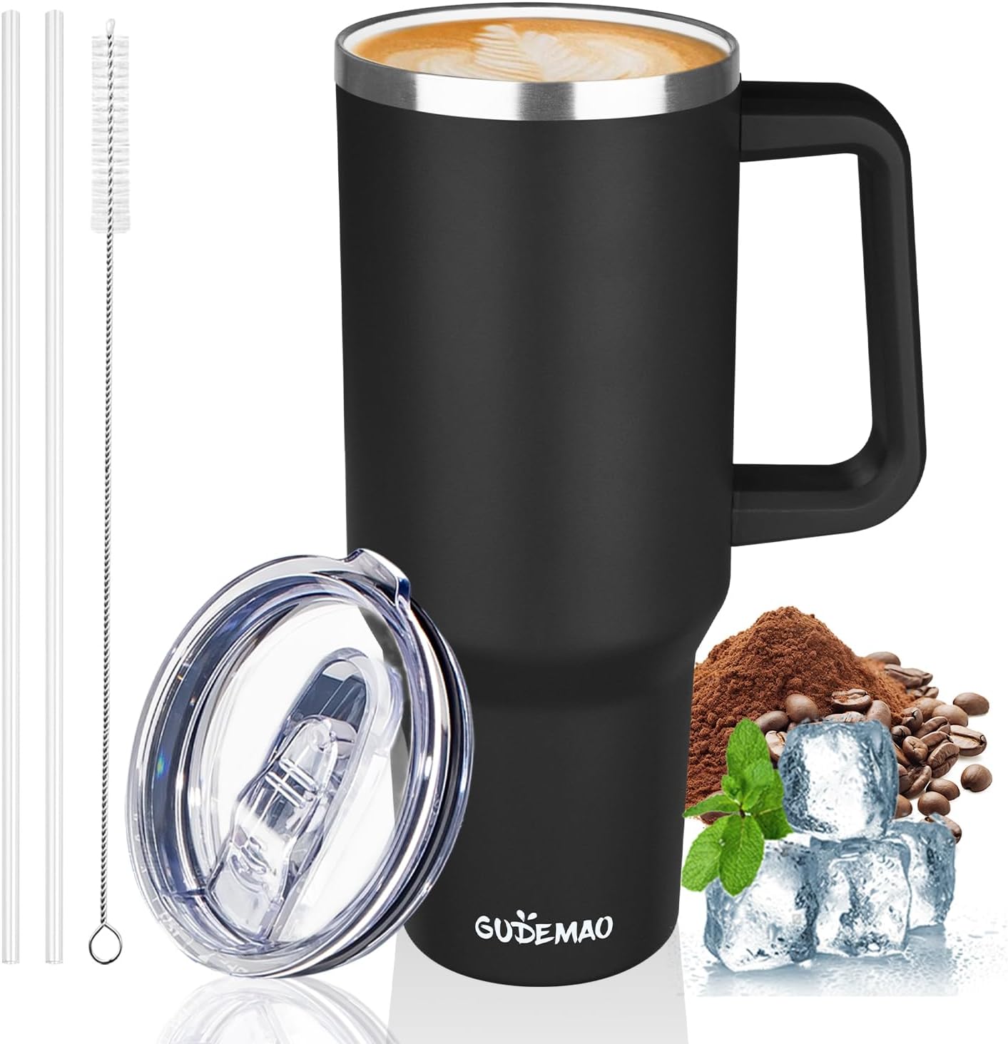 20 oz Insulated Coffee Mug with Ceramic Coating, Stainless Steel Travel Mug Tumbler with Handle Lid and Straw, Double Wall Leak-Proof Coffee Travel Mug Keeps Drink Hot and Cold (Black)