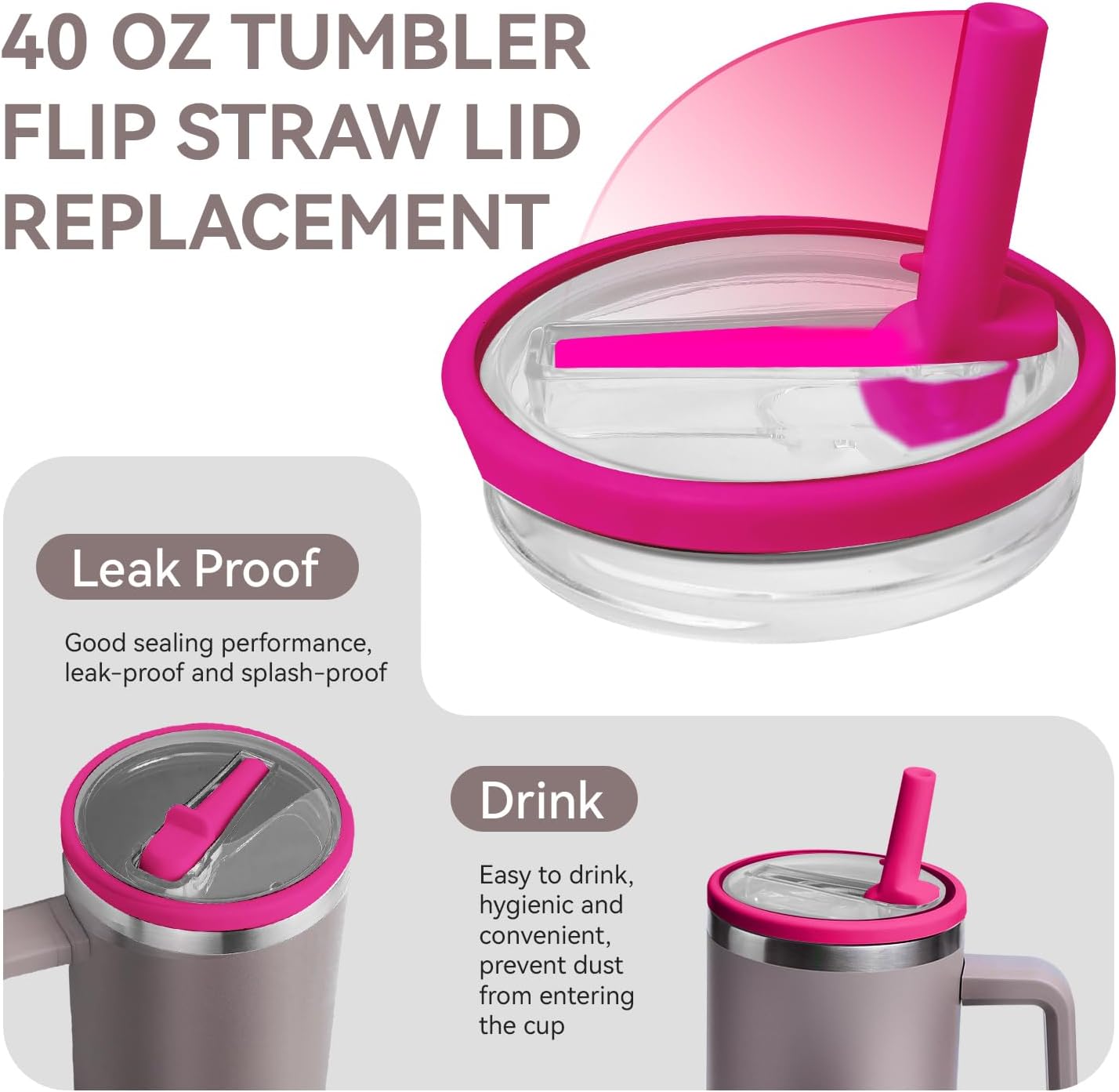2-Pack Replacement Lids for Stanley Cup 40 oz Quencher with Straw, Spill Proof and Leak Resistant Tumbler Lids, BPA-Free Detachable Covers Compatible with Stanley H2.0, White + Black