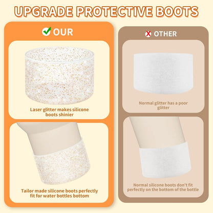 WUQID Protective Bling Silicone Boot Sleeve, Compatible with Stanley Tumbler 20-40oz & Hydro Flask Bottle 12oz-24oz, Glitter Reduces Dents Sleeve Cover for More Bottles/Tumblers Bottom of 2.83-2.95in