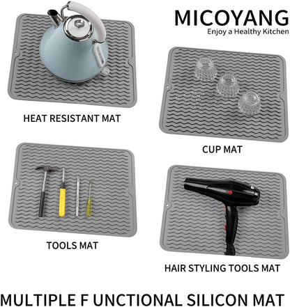 MicoYang Silicone Dish Drying Mat for Multiple Usage,Easy clean,Eco-friendly,Heat-resistant Silicone Mat for Kitchen Counter,Sink,Bar,Bottle,or Cup Green M 17 inches x 6 inches