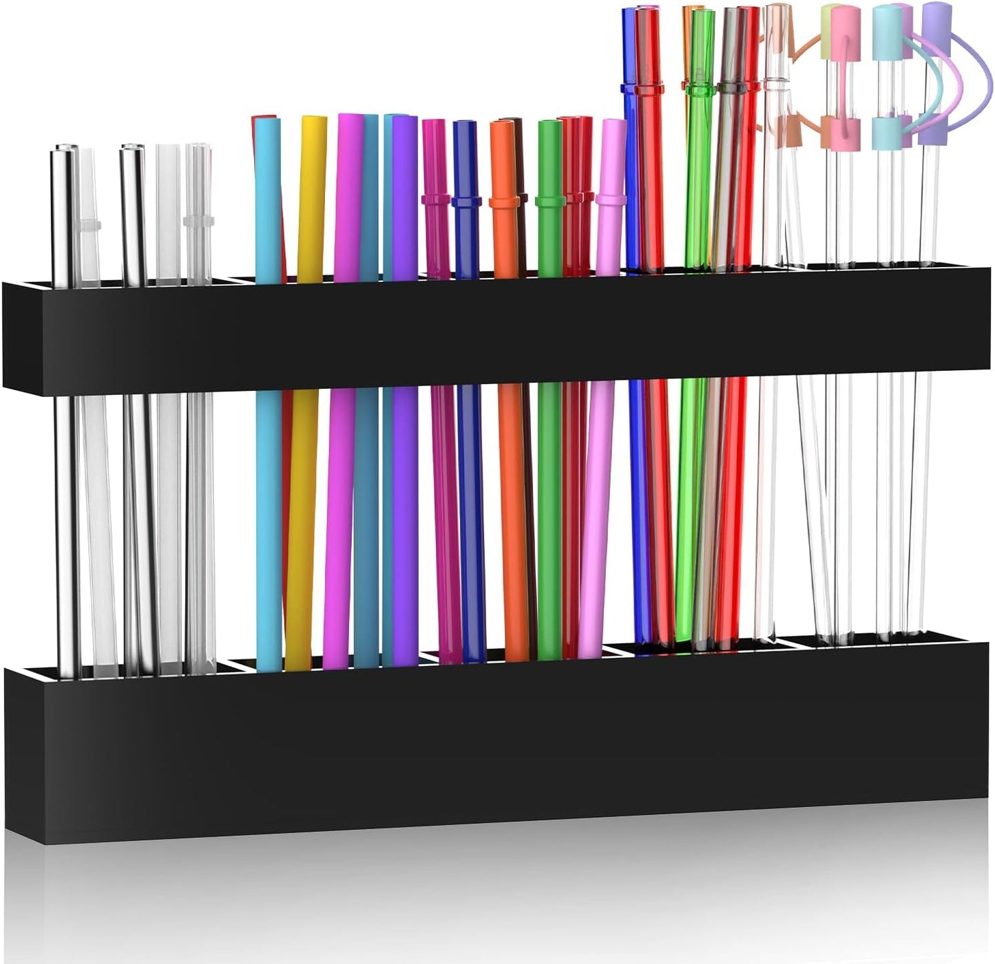 9.5” Large Acrylic Straw Holder for Cabinet Door, Reusable Adjustable Two-Part Straws Organizer with Ultra Sticky Adhesive Strips, 2026 Straw Storage for Kitchen Cupboard (Transparent)