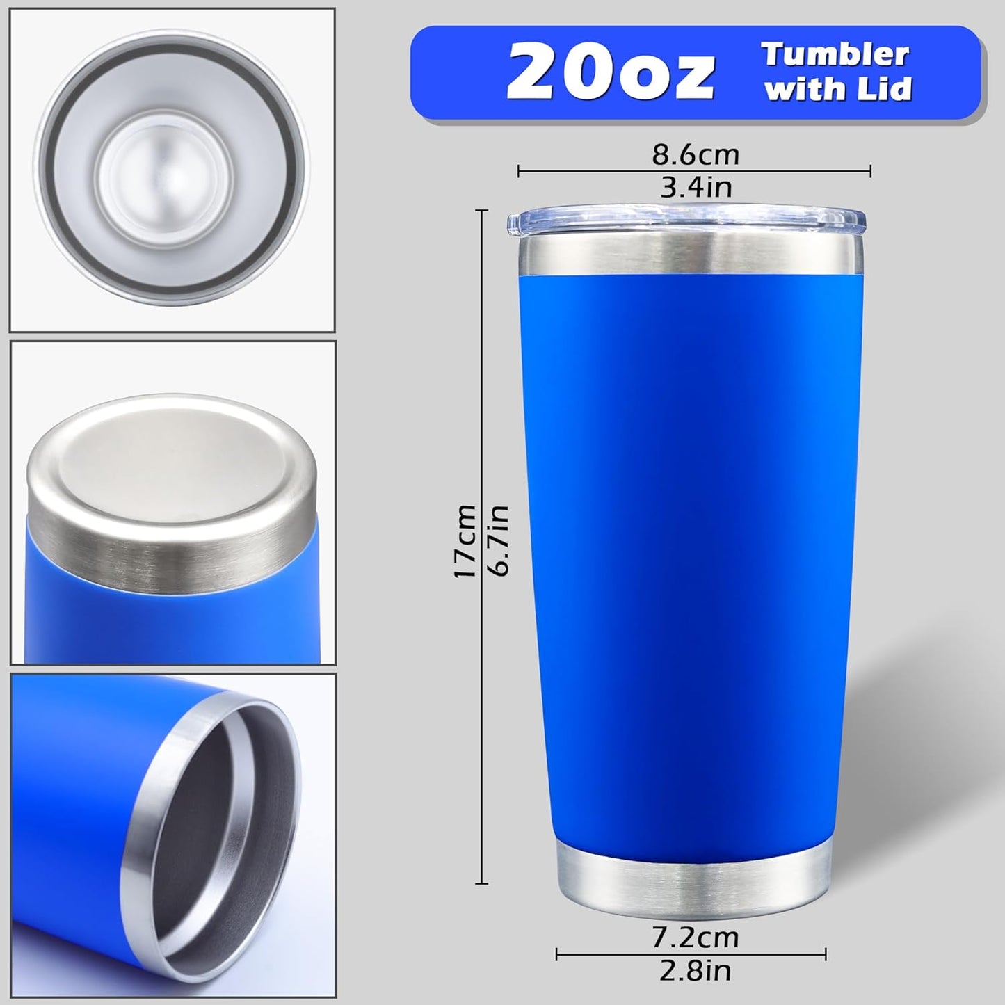 AIANJI 20oz Tumbler Bulk Stainless Steel Tumblers with Lid Vacuum Insulated Double Wall Travel Coffee Mug Powder Coated Tumbler Cup for Hot and Cold Drinks(Stainless Steel, 1 pack)