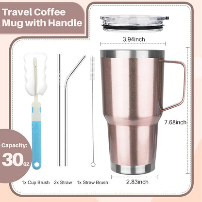 40 oz Tumbler with Handle, Insulated Tumbler with Lid and Straw, Reusable Stainless Steel Vacuum Insulated Cup, 100% Leak Proof Thermal Travel Coffee Mug Cup for Cold and Hot (Light Purple)