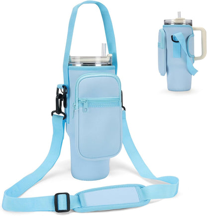 GOEWY Water Bottle Carrier Bag for Stanley 40/30 oz Tumbler with Phone Pocket Neoprene Water Bottle Holder with Shoulder & Handheld Strap Stanley Cup Accessories