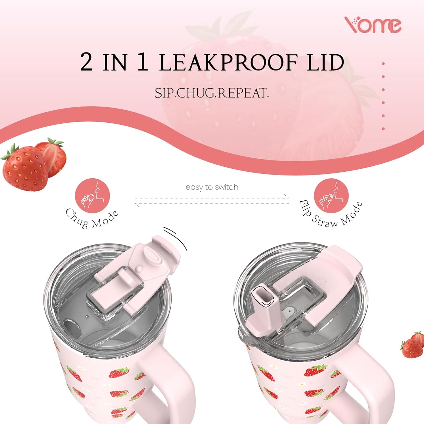 YOME 40oz Nurse Tumbler with Handle and Flip Straw | Stainless Steel Insulated Water Bottle | Keeps Drinks Cold | Dishwasher Safe | Cupholder Friendly | Gift Gym Travel Yoga