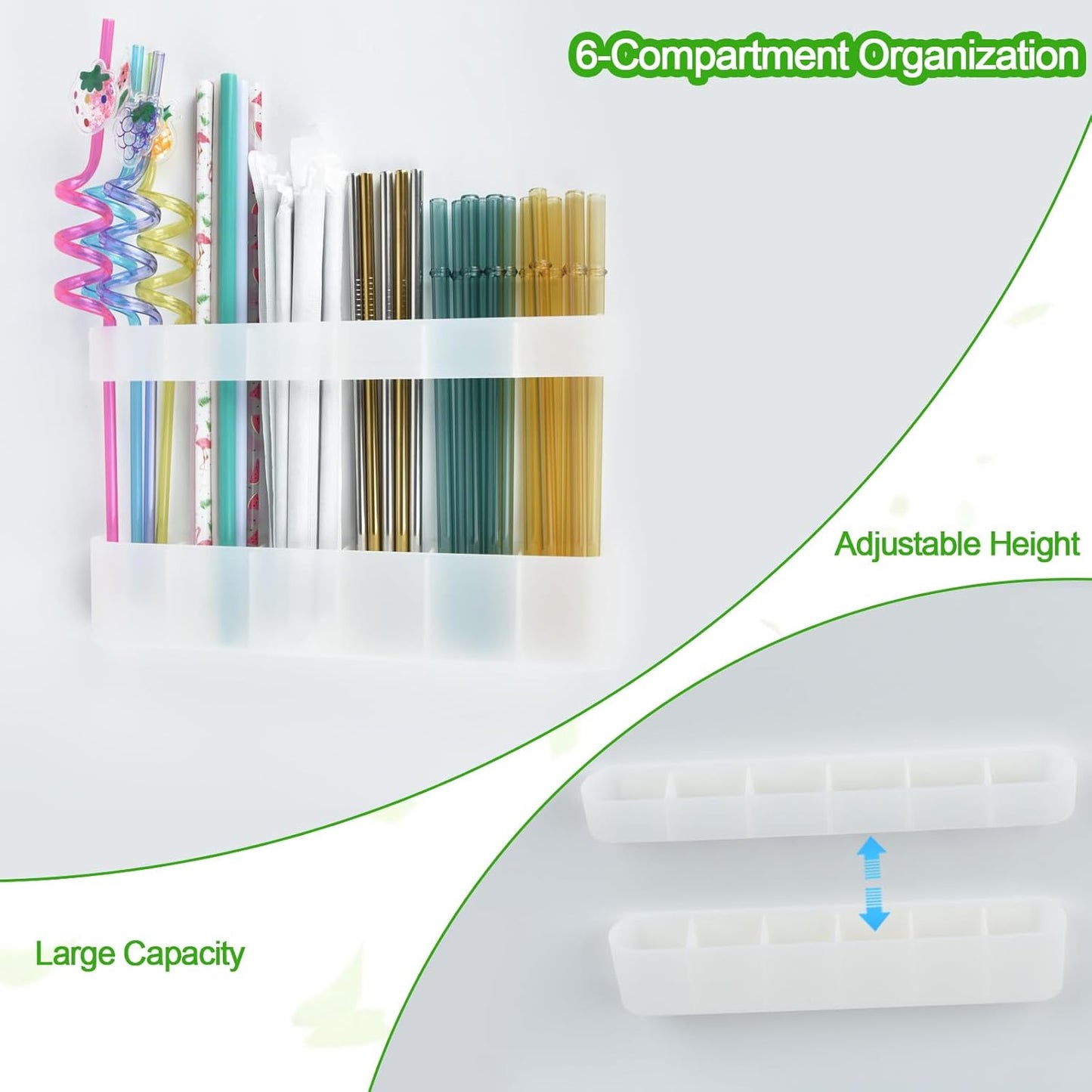 Straw Holder for Cabinet Door, Silicone Straw Organizer for Cabinet Door, Kitchen Cabinet Organizer Reusable Straws Dispenser for Home Kitchen Accessories (White)