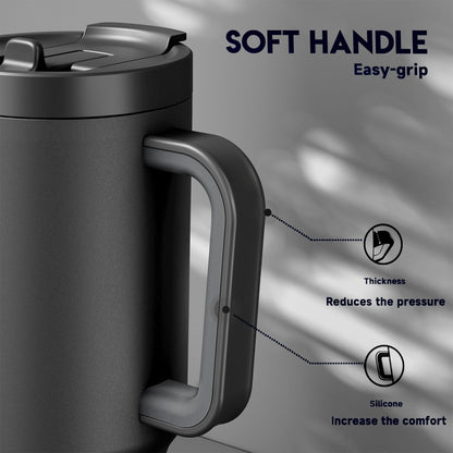 Meoky 32 oz Tumbler with Handle and Flip Straw, 100% Leakproof Tumbler with Lid and Straw, Stainless Steel Insulated Cup, Cupholder Friendly, Keeps Cold for 24 Hours (Night)