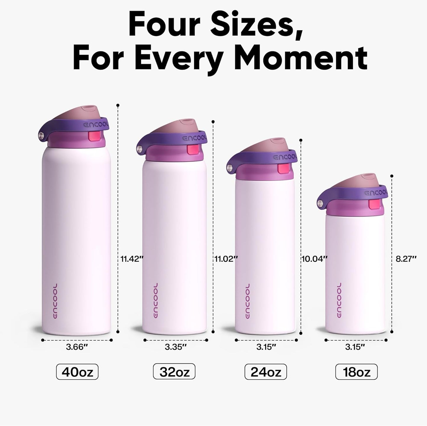 ENCOOL Leakproof Insulated Water Bottle with Straw Dual-Sip Water Bottle Bag-Safe Design for Work, Commute & Gym – Keeps Drinks Cold All Day, 24 oz, Lemonade Pink - Colors B
