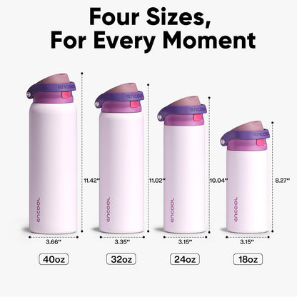 ENCOOL Leakproof Insulated Water Bottle with Straw Dual-Sip Water Bottle Bag-Safe Design for Work, Commute & Gym – Keeps Drinks Cold All Day, 24 oz, Lemonade Pink - Colors B