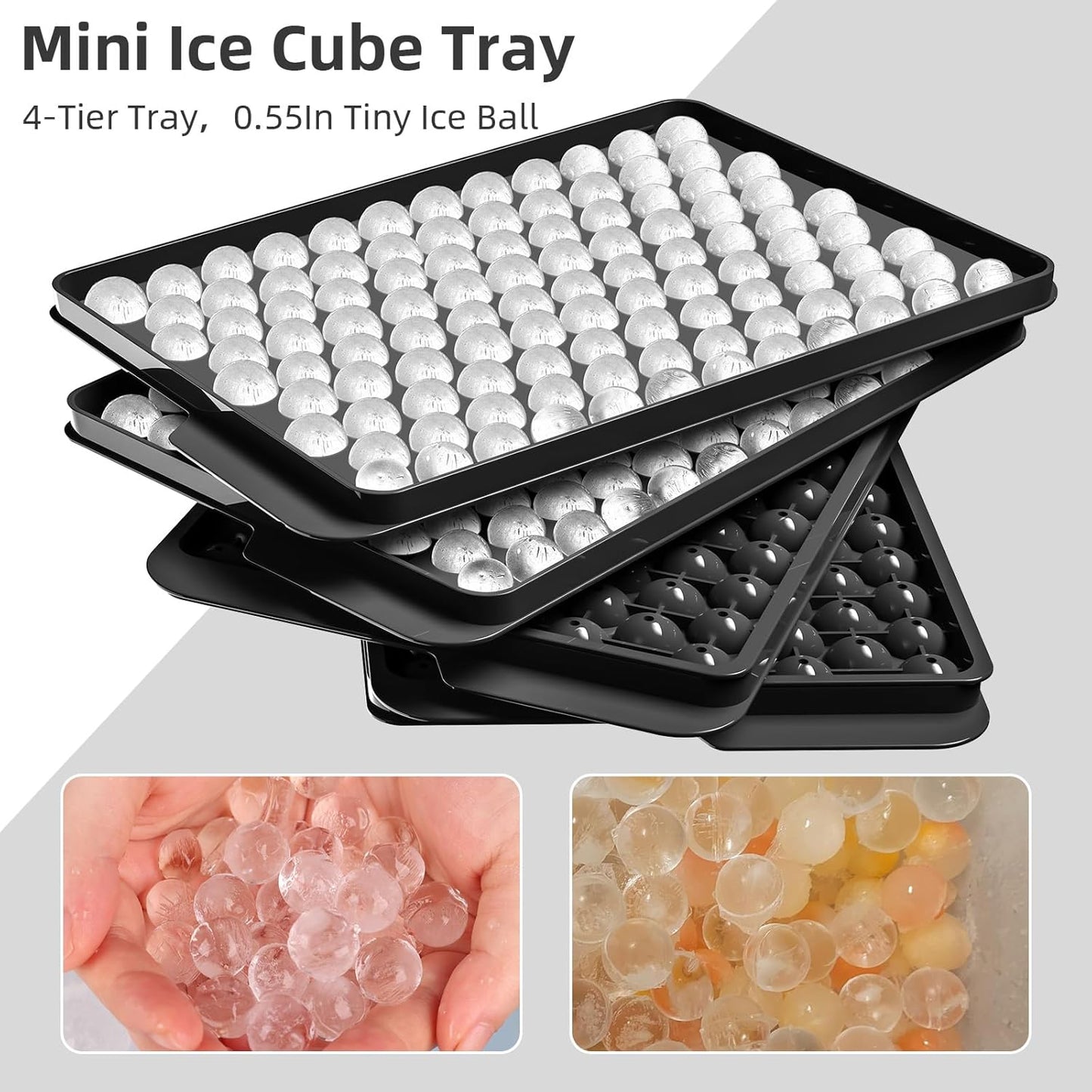 WIBIMEN Mini Ice Cube Trays, 0.55” Tiny Pebble Ice for Iced Coffee & Cocktails, Fast Chill, Easy Twist Release, Stackable with Lid & Storage Bin (4 Pack, Blue)