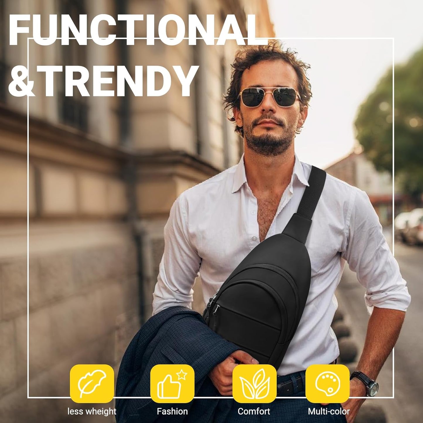 Tuwubi Crossbody Bags for Women, Sling Bag for Men, Small Hiking Backpack Anti Theft Lightweight for Outdoors Travel (M, Black)